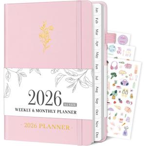 2026 Planner Weekly and Monthly, 8.5" x 11" Academic Planner with Tabs from Jan 2026 - Dec 2026, A4 Large Hardcover Agenda Calendar with Date for School & Office Schedule, Pink