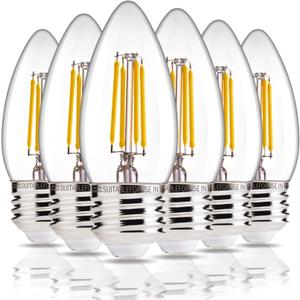 ALAMPEVER E26 LED Bulb 60W Equivalent, Dimmable B11 Candelabra Light Bulbs, 2700K Soft White, 450LM, Vintage Edison Style, Perfect for Ceiling Fans & Home Decor, Pack of 6 