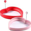 2 Pcs Heart Shaped Pancake Mold Silicone Egg Molds Fried Egg Ring Set with Silicone Handle for Making Sandwich Omelets, Valentine's Day Gift for Breakfast (Red and Pink)