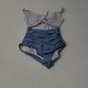 Eomenie Women's One Piece Swimsuit Tummy Control Slimming Bathing Suit Cutout Tie Knot Swimwear (Gray Blue Striped) XS