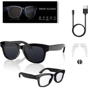 M01 Intelligent Camera and Video Glasses,Built-in High-Definition Camera, Equipped with Surround Sound Headphones and Speakers and Smart Lenses, for Daily Activities Translation and Driving (Black)