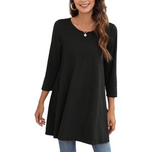 ENMAIN Women's Tops 3/4 Sleeve Dressy Casual Plus Size Tunic Tops to Wear with Leggings Swing Flare T-Shirt Loose Fit Blouses (Medium, A2-black)