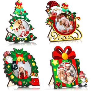 Christmas Picture Frame - Christmas Frames 4x6 with Cute Xmas Patterns for Wall Hanging & Desk Decor, Display Photo Frames with High Definition Acrylic Front Gift Ideas Tabletop Home Decorative, 4 Pack