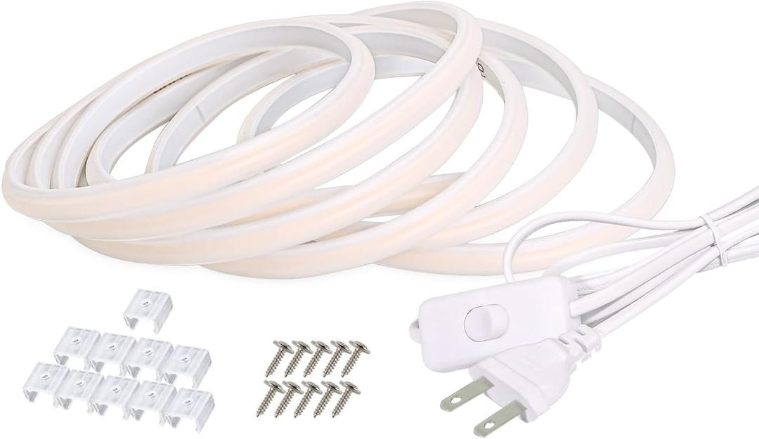 COB LED Strip Lights Waterproof IP67 10M/32.8ft Cuttable LED Rope Lights AC 110V 120V Light Stip 320LEDs 3000K Super Bright Warm White with US Plug for Bedroom Ceiling Kitchen Cabinet Closet Mirror