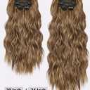 ALXNAN Clip in Hair Extension6PCS Brown with Highlights Long Wavy Hair Extension 24 Inch Thick Soft Synthetic Hair Double Weft Hairpieces for Women