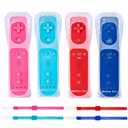 DTianSir 4Pack Motion Plus Wii Remote Controllers with Silicone Case & Wrist Strap,Wii Remote Controllers with Built in Motion Plus Compatible for Wii U Consoles(Red+Light Blue+Pink+Blue)