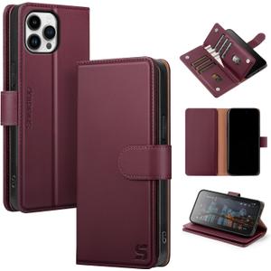 Shieldtop Compatible with iPhone 12 Pro Max Wallet Case with Card Holder,Women Men RFID Blocking PU Leather Folio Flip TPU Protective Cover Credit Card Slots,Phone Case for Apple 12 Pro Max,Wine Red