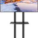 Mobile TV Stand with Upgraded Wheels for 32-75 Inch TVs up to 88 lbs, Height Adjustable Rolling TV Stand with Laptop Shelf, Mobile TV Cart with Heavy Duty Structure for Living Room, Patio, Office (Black)