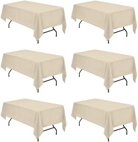 BRILLMAX 6 Pack Beige Tablecloths for 6 Foot Rectangle Tables 60 x 102 Inch - 6ft Rectangular Bulk Linen Polyester Fabric Washable Cloth Cover for Wedding Reception Banquet Birthday Party