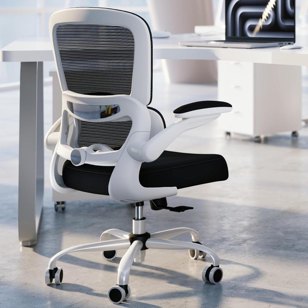 TRALT Office Chair - Ergonomic Desk Chair with Adjustable Lumbar Support, Mesh Computer Chair, Executive Chairs for Home Office Comfortable Lumbar Support (White+Black) (Pack of 1)