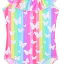 Snowheart Girls Swimsuit One Piece Bathing Suit Kids Quick Dry Shoudler Ruffle Floral Swimwear Size 140