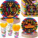 JOYIN 168 Pcs Fiesta Party Decorations, Mexican Theme Paper Plates and Napkins Set for 24 Guests, Cinco De Mayo Colorful Mexico Platters Tableware Set, Mayo Dance Pinata Taco Colorful Theme Party