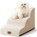 Dog Stairs for Small Dogs 15.7" H, Curved Dog Step for Puppy, Older Cat, Medium Pet Ramp for Sofa, Couch or Bed, Ladder with High Density Foam, 15.7x22.4x15.7 inch, 3 Step, Beige (15.7x22.4x15.7in)