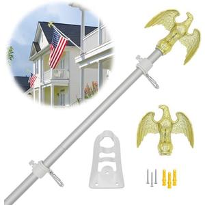 NQ 6FT Flag Pole for Outside House, 3/4 inch Diameter Aluminum Flag Pole with Eagle Topper, House Flag Pole Kit with Flag Pole Holder(Silver)