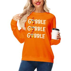 AOBUTE Womens Christmas Long Sleeve Sweatshirts Xmas Printed Casual Tops (Orange, XXL)