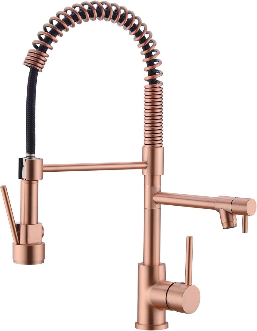 Avola Classical Copper Kitchen Faucet with Pull Down Sprayer, Rose Gold Kitchen Sink Faucet with Pot Filler Single Handle Commercial Tap for Bar Laundry RV Utility Sink