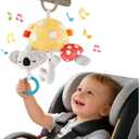 Musical Baby Pull Vibration Toy for Car Seat 6-12 Months, Travel Sensory Toy 3 Months, Montessori Plush Toys for Roadtrip with Crinkle Textures Flutter Squeaky Mirror Newborn Infant Gift