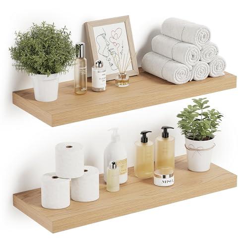 Long Floating Shelves for Wall - Bathroom & Bedroom Storage, Set of 2 with Invisible Brackets, 24''W x 9.3''D x 1.5''H,Set of 2-MDF