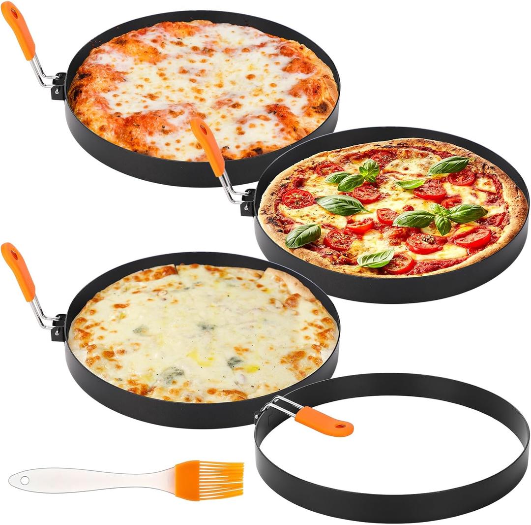 Tioncy 4 Packs Large Omelette Rings for Griddle 8 Inch Stainless Steel Nonstick Pancake Molds Round Omelet Egg Ring Maker with Silicone Handle Grill and Oil Brush for Frying Egg Omelette Muffins