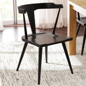 Poly & BARK Mid Century Modern Enzo Black Dining Chair Solid Oak Wood Splat Back Chair, 18" Seat Height, 32" Tall Stylish MCM Kitchen & Dining Room Chair