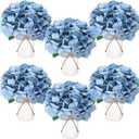 Mimorou 6 Sets Flower Table Centerpieces Dusty Blue Artificial Wedding Faux Hydrangeas with Rustic Metal Vase for Office Home Kitchen Table Wedding Bridal Tea Party Decoration