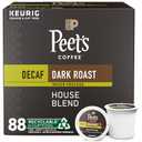 Peet's Coffee, Dark Roast Decaf Keurig K-Cup Pods, Decaffeinated Arabica Coffee - Decaf House Blend 88 Count (4 Boxes of 22 K-Cup Pods)