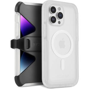 Pelican Voyager Series - iPhone 14 Pro Max Case 6.7" [Compatible with MagSafe] [Anti-Yellow] Magnetic Charging Phone Case With Belt Clip Holster Kickstand [18ft Military Grade Drop Protection] - Clear