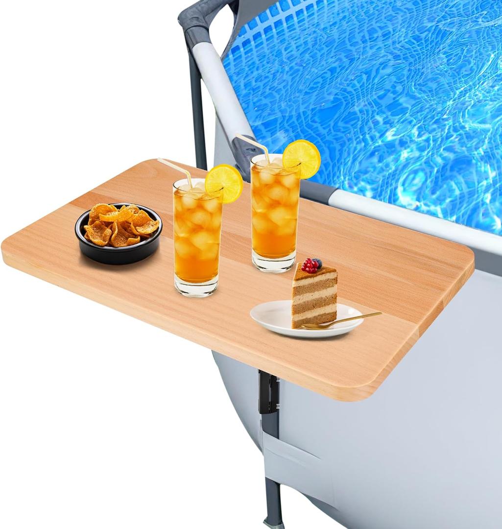 Above Ground Pool Bar, 1610 Inch Heavy-Duty Beechwood Poolside Table, Swim Up Bar Frame Round & Oval Above Ground Pool Accessories for Drinks & Snacks Fits 2.3" or Less Supporting Rail
