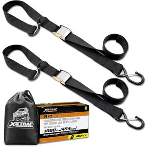 XSTRAP STANDARD Motorcycle Tie Down Straps (2 Pack) 3,000lb Break Strength, 1.5 in X 8FT Heavy-Duty Cambuckle Tie Down Set with S Hook and Soft Loops, Black