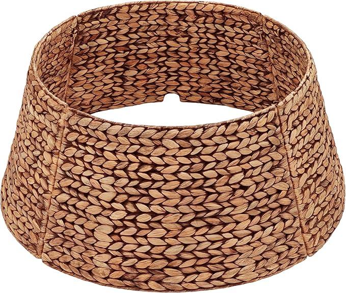 CENBOSS Rattan Christmas Tree Collar, Wicker Tree Skirt & Stand Base Cover (Brown Wash, 24 inch)