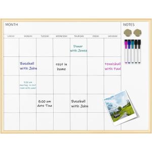 Magnetic Monthly Calendar Whiteboard, 30'' x 20'' Dry Erase Calendar for Wall Office School Home, Gold Wooden Frame