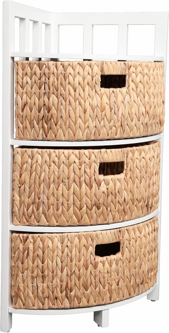 happimess Quart 3-Tier Acacia Wood Corner Cabinet 34", White (14.37"D x 14.37"W x 33.86"H)