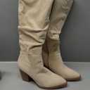 PiePieBuy Womens Faux Suede Knee High Boots Pointed Toe High Chunky Heel Side Zipper Party Dress Booties  (9, Nude)