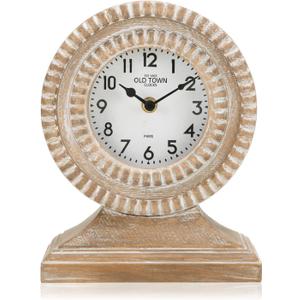 NIKKY HOME Hand Carved Wood Table Clock, Shelf Desk Top Clock Battery Operated Boho Design, Vintage Home Decor for Fireplace Mantel, Desktop, Countertop, Natural Wood Color
