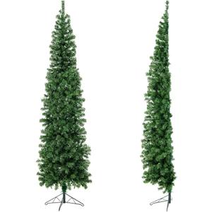 COSTWAY5  FT Half Christmas Tree, Pre-lit Artificial Xmas Tree w/450 Branch Tips & 150 Warm White LED Lights for Home, Office, Party