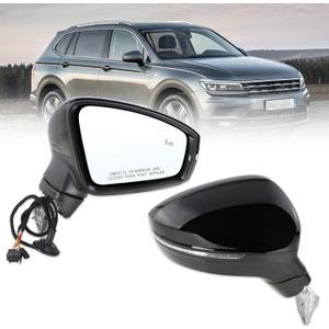 Right Passenger Side Mirror Compatible With 2018 2019 2020 2021 2022 2023 2024 2025 2026 VW Tiguan With Manual Folding Power Glass Heated Turn Signal Blind Spot Black Replace#5NA949146(6+2Pins)