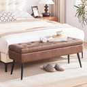CUYOCA Storage Ottoman Bench Bed, 40" Faux Leather Tufted Entryway Bench, Long Ottoman with Storage for Living Room, Support 660lbs - Retro Brown