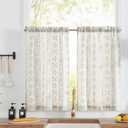 jinchan Boho Kitchen Curtains Linen Tier Curtains 36 Inches Bohemian Cafe Small Drapes Gray Striped Mudcloth Farmhouse for Bathroom RV Camper Light Filtering Rod Pocket 2 Panels Grey on Beige