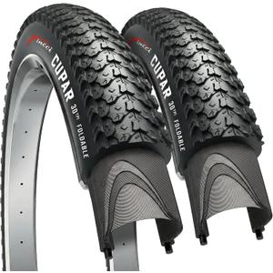 Fincci Bike Tires 26 x 2.125 - Pair 57-559, 26 inch Mountain Bike Tires - Black Foldable Kevlar Knobby 26 inch Bike Tires for Dirt,Trail,Enduro, Off Road Bicycles, 26" MTB All Terrain Bike Tyres