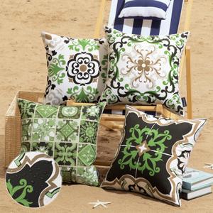 Phantoscope Set of 4 Outdoor Waterproof Throw Pillow Covers, Geometric, Decorative Boho Farmhouse Outdoor Pillows Cushion Case for Home Patio Furniture Tent Sunbrella, Black/Olive Green 18x18 Inches (18" x 18" (Pack of 4))