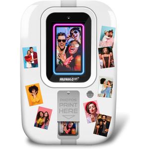 Arcade1Up Touchscreen Photobooth - Personalize Your Selfies with Stickers, Picture Effects, and Cool Filters, Prints 2" x 3" Photos, Instantly Share via QR Code - Perfect for Parties and Weddings