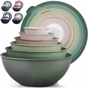 Zulay Kitchen 12 Piece Plastic Mixing Bowls with Leak-Proof Lids Set - Microwave and Freezer Safe Kitchen Mixing Bowls for Preparing, Serving and Storing - Large Nesting Bowls (Forest Ombre)