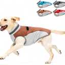 Dog Winter Coat for Medium Dogs, Adjustable Puppy Warm Jackets in Cold Weather, Reflective Pet Fleece Vest with External Attachment Points, Zippered Cold-Weather Dog Winter Clothes, M Brown