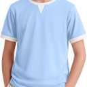 Boys Shirts Short Sleeve Color Block T-Shirts Baseball Kids Casual Geometric Tees Summer Fashion Crew Neck Tops, 9-10 Years