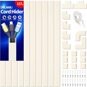 Cord Cover Wall, 157in Delamu Cord Hider Wall Mounted TV, Wire Covers for Cords Cable Management, Cable Raceway Cable Hider Concealer, Cable Cover Wire Hider to Hide Cords, 10XL15.7W0.95H0.55in Beige