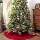 36 Inch Christmas Tree Skirt, Chunky Rustic Twisted Woven Round Tree Skirt with Tie Closure for Family Gatherings, Holiday Parties, Christmas Decorations (Red)