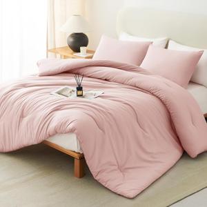CozyLux Queen Comforter Set Blush Pink, 3 Pieces Solid Comforters Queen Size Breathable Bedding Sets, Luxury Soft Lightweight Bed Set with Down Alternative Comforter and 2 Pillowcases for All Seasons