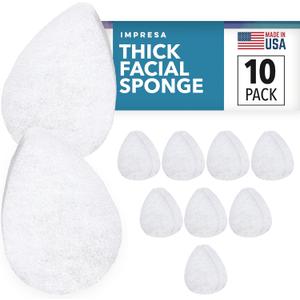 10 Pack Extra Thick Facial Sponge for Daily Deep Cleansing - Regular Buff Style Exfoliating Pads for Removing Dead Skin, Dirt & Makeup - Normal to Oily - Made in The USA - Reusable Puf - White