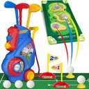Toddler Golf Set for Boys Girls 1 2 3 4 Years Old, Upgraded Kids Golf Cart with Putting Mat & Cornhole Board, Outdoor Indoor Sports Toys, Blue