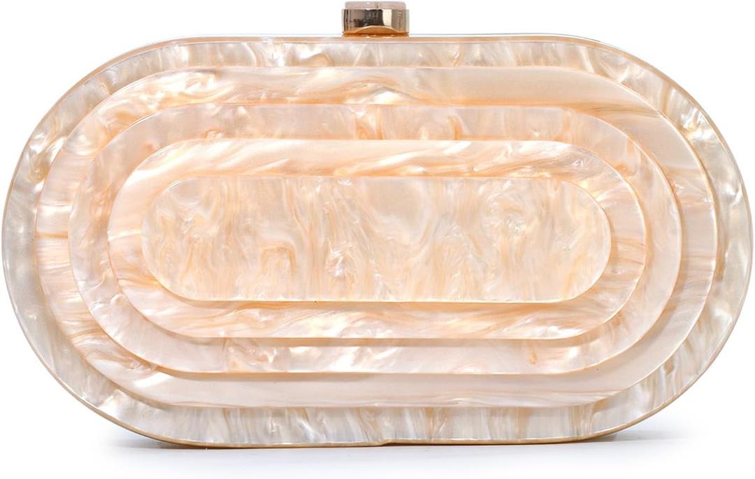 Fecialy Acrylic Evening Clutch Bag for Women Shell Shape Handbags Marbling Purse Formal Party Bridal Wedding Crossbody Bag (Champagne)